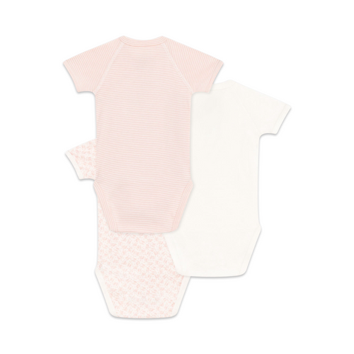 Set of 3 babies' wrapover short-sleeved bodysuits