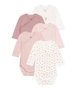 Long-sleeved wrapover cotton bodysuits