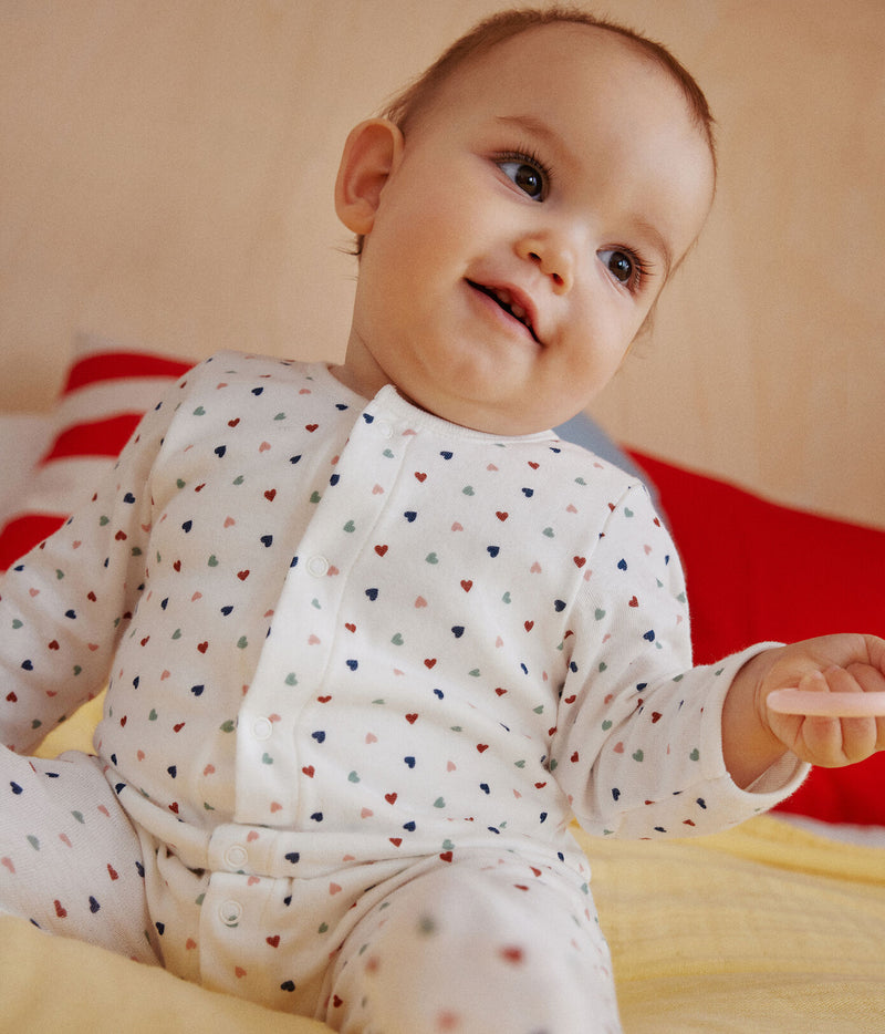 Babies' bodyjama in mini-heart print tube knit
