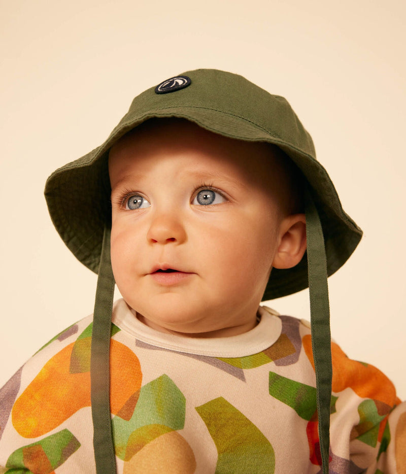 Babies' plain cotton tie-on bucket hat