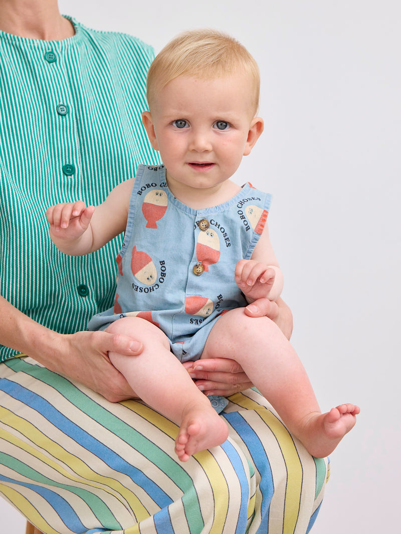 Morning egg all over denim playsuit