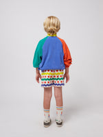 Smiling color block terry cloth zipped sweatshirt