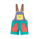 Smiling color block denim dungaree