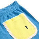 Blue color block terry cloth shorts