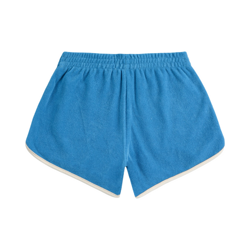 Blue color block terry cloth shorts