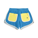 Blue color block terry cloth shorts