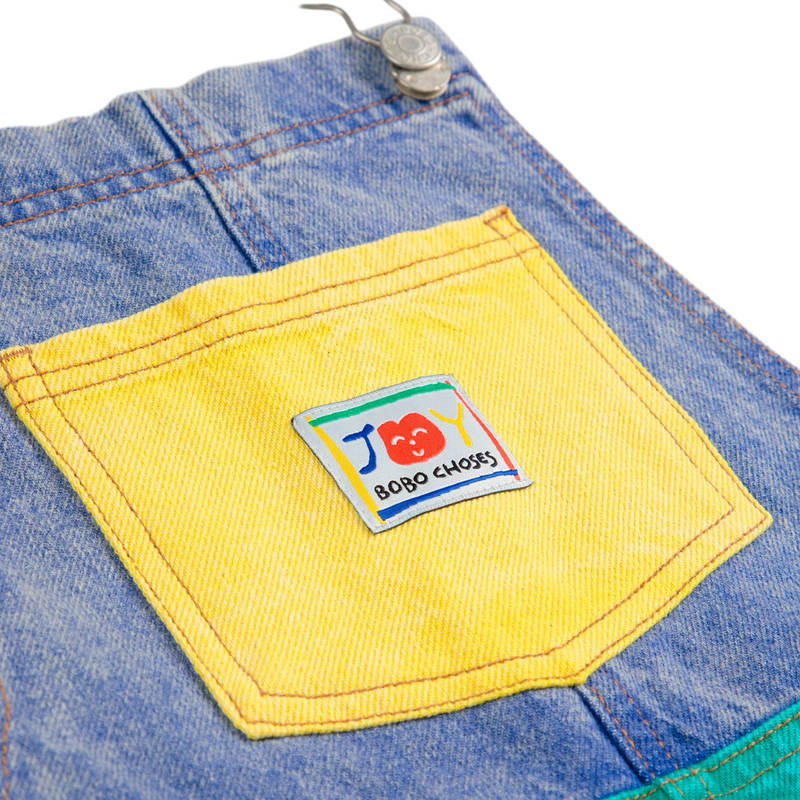 Smiling color block denim dungaree