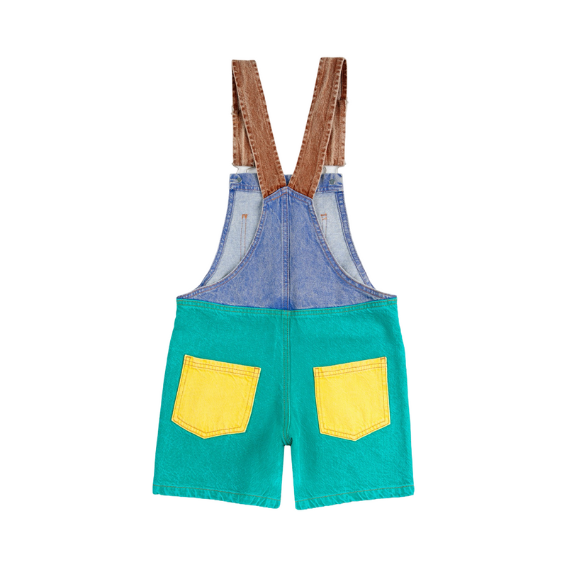 Smiling color block denim dungaree