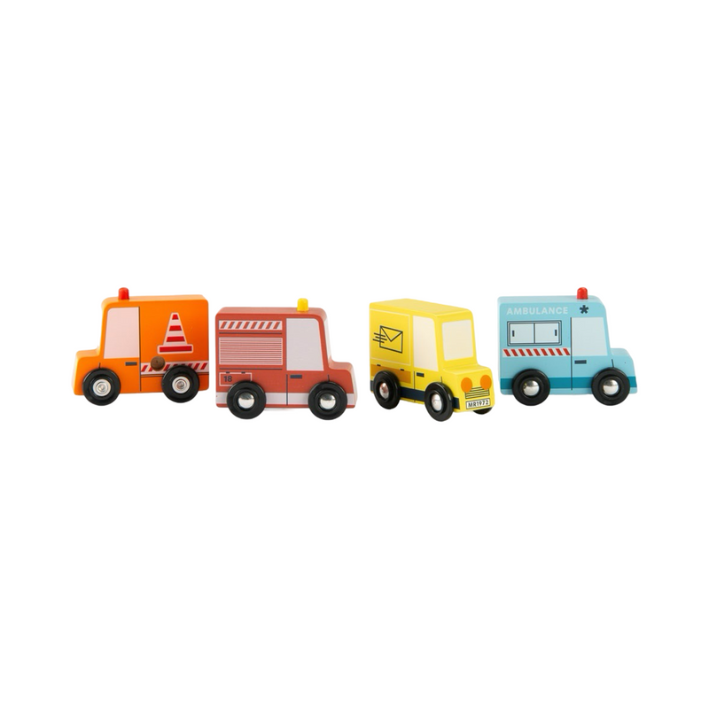 Avenue du Moulin Set of 4 wooden trucks