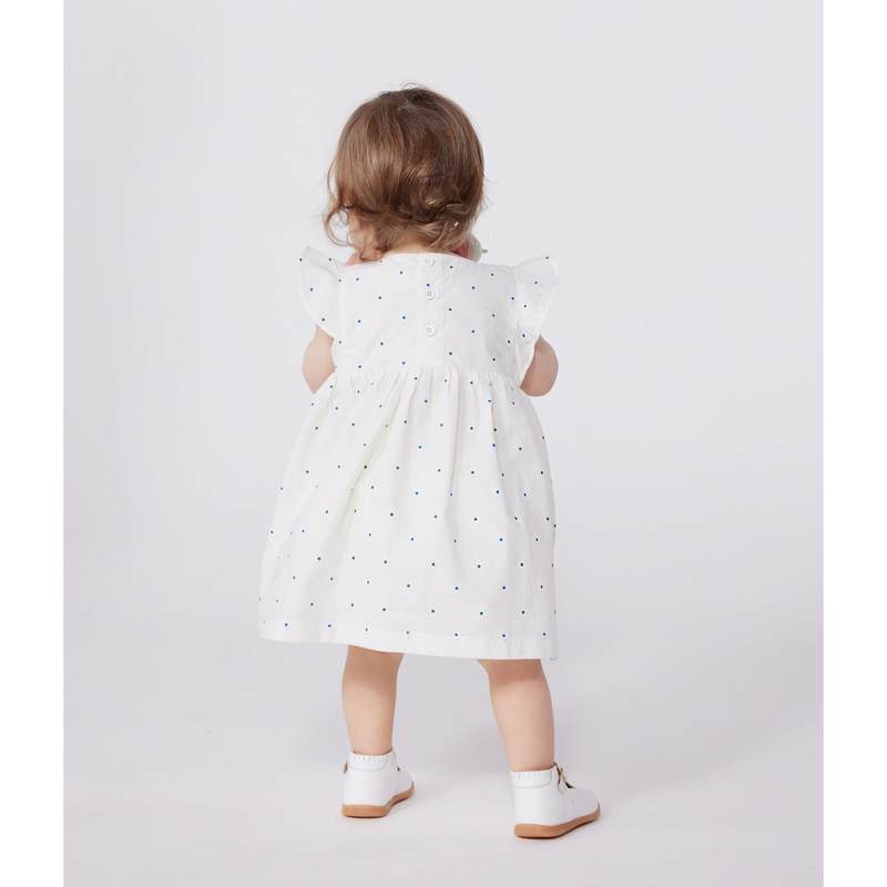 Babies' white cotton dress and bloomers