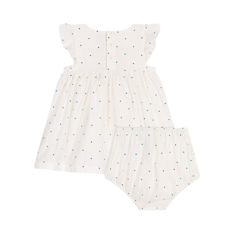 Babies' white cotton dress and bloomers