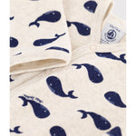 Navy whale patterned velour sleepsuit