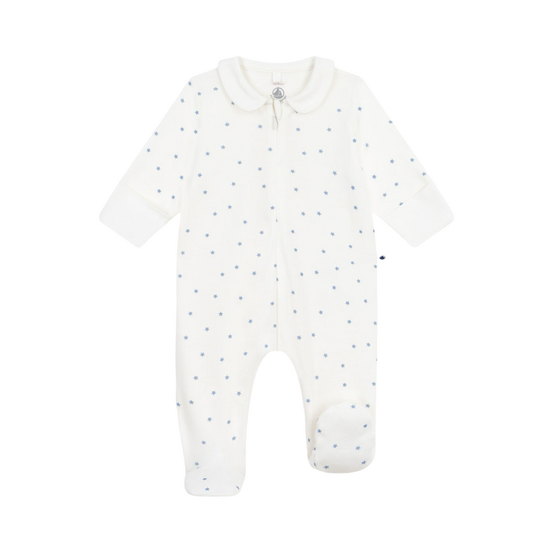 Babies' star printed cotton zipped pyjama suit with a collar