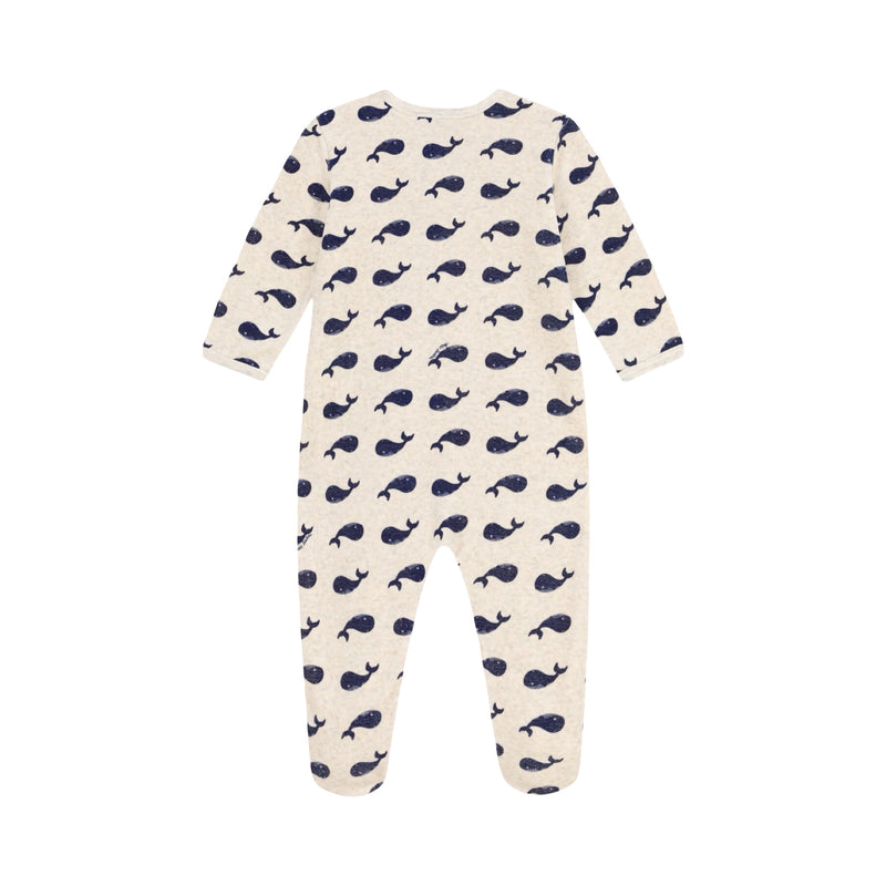 Navy whale patterned velour sleepsuit