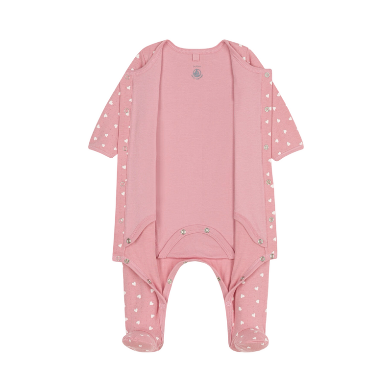 Babies' bodyjama in small heart print tube knit