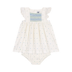 Babies' white cotton dress and bloomers