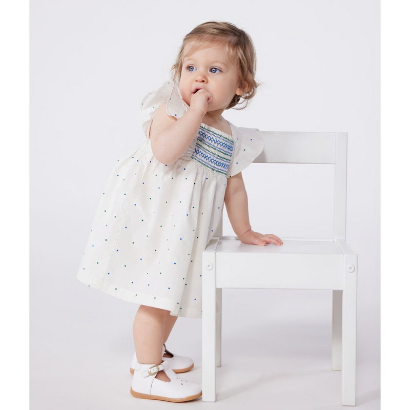 Babies' white cotton dress and bloomers