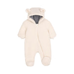 Babies' sherpa snowsuit with ears and a pinstriped lining