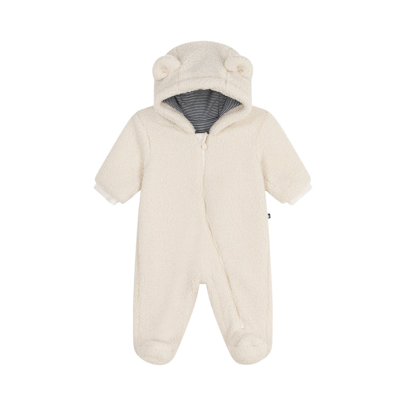 Babies' sherpa snowsuit with ears and a pinstriped lining