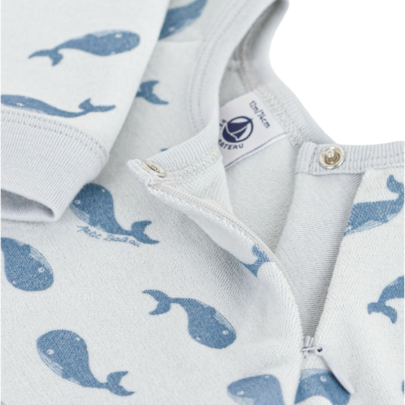 Babies' whale-print velour pyjamas suit with a zip