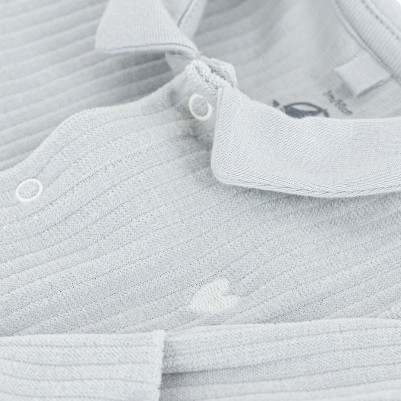 Babies' plain velour pyjama suit with a collar
