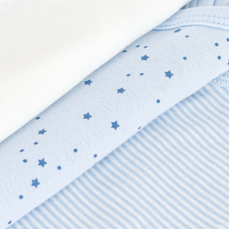 Set of 3 babies' long-sleeved printed cotton wrapover bodies