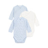 Set of 3 babies' long-sleeved printed cotton wrapover bodies