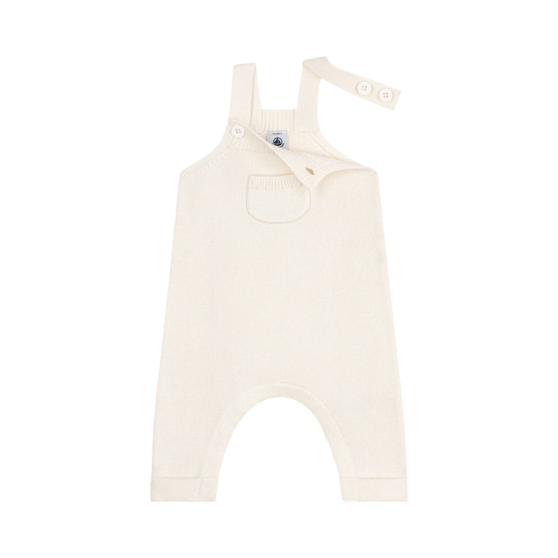 Babies' plain dungarees knitted in wool and cotton