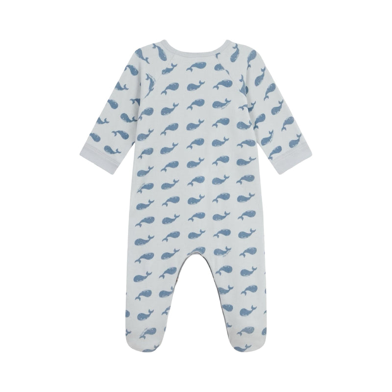 Babies' whale-print velour pyjamas suit with a zip