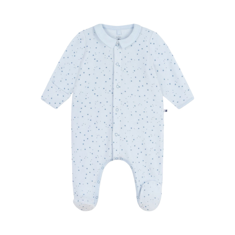Babies' stars printed velour pyjama suit with a collar