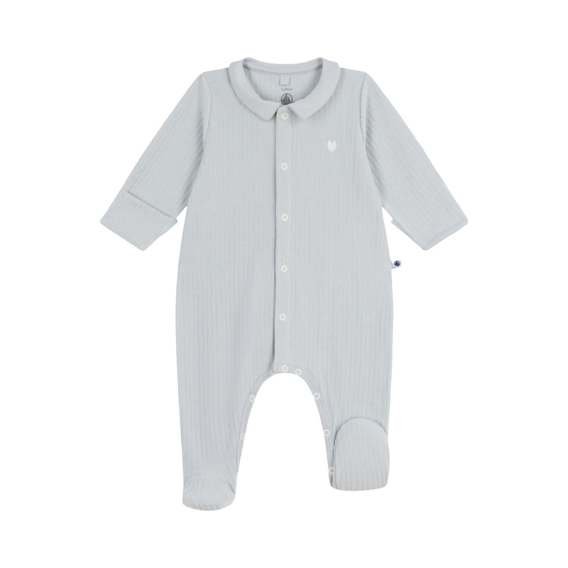 Babies' plain velour pyjama suit with a collar