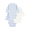 Set of 3 babies' long-sleeved printed cotton wrapover bodies