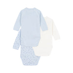 Set of 3 babies' long-sleeved printed cotton wrapover bodies