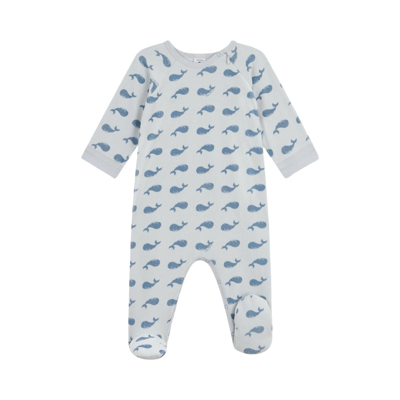 Babies' whale-print velour pyjamas suit with a zip