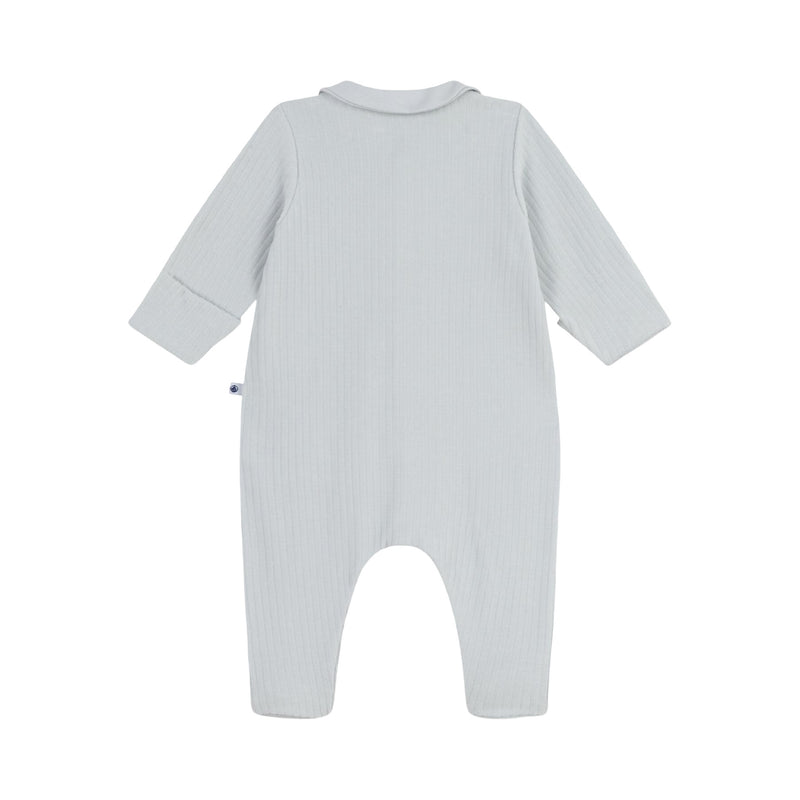 Babies' plain velour pyjama suit with a collar