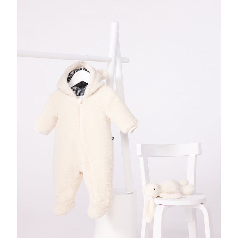 Babies' sherpa snowsuit with ears and a pinstriped lining