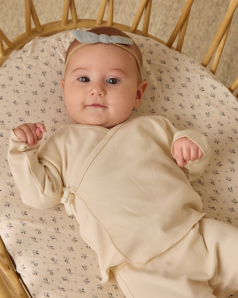Natural wrap top + footed pant set
