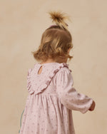 Lilac ditsy long sleeve ruffle v dress