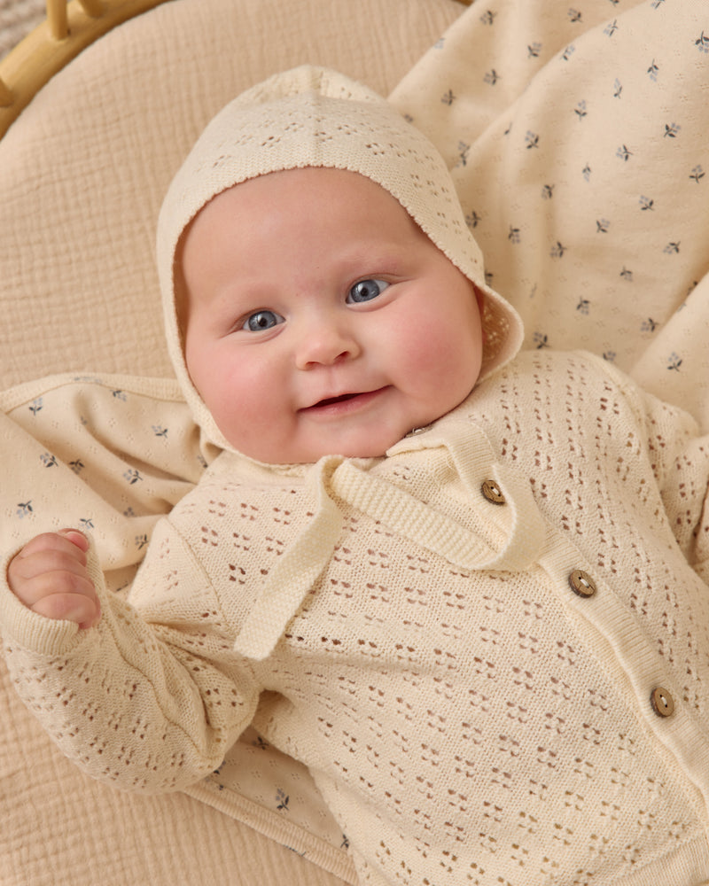 Blue ditsy pointelle baby blanket