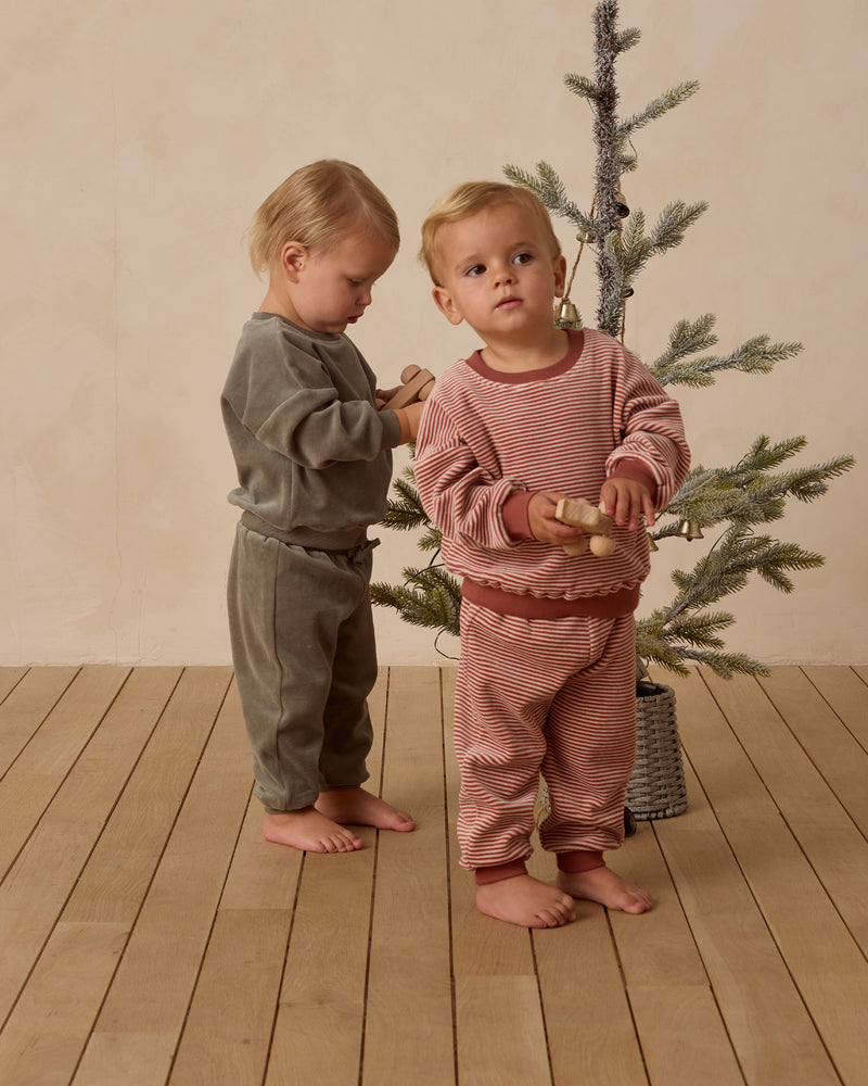 Candy stripe velour relaxed sweatpant
