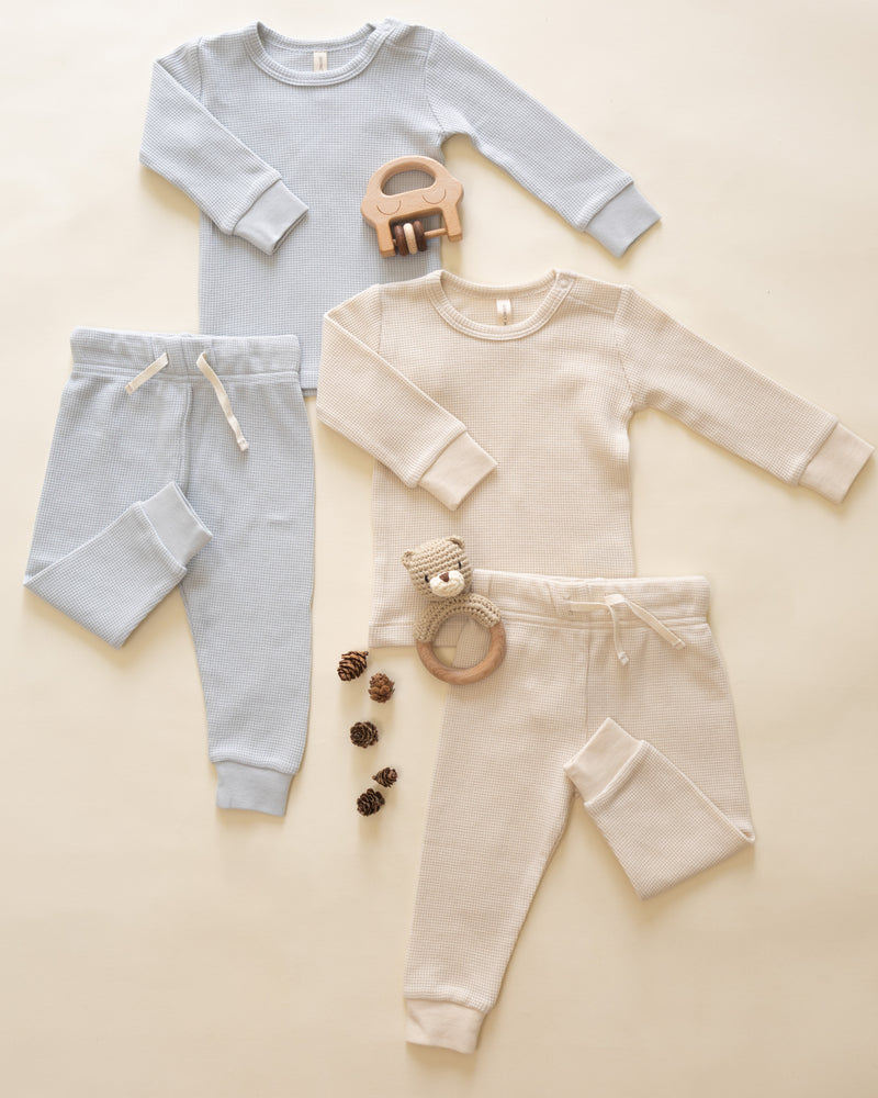 Ensemble haut + pantalon gaufré Ice blue