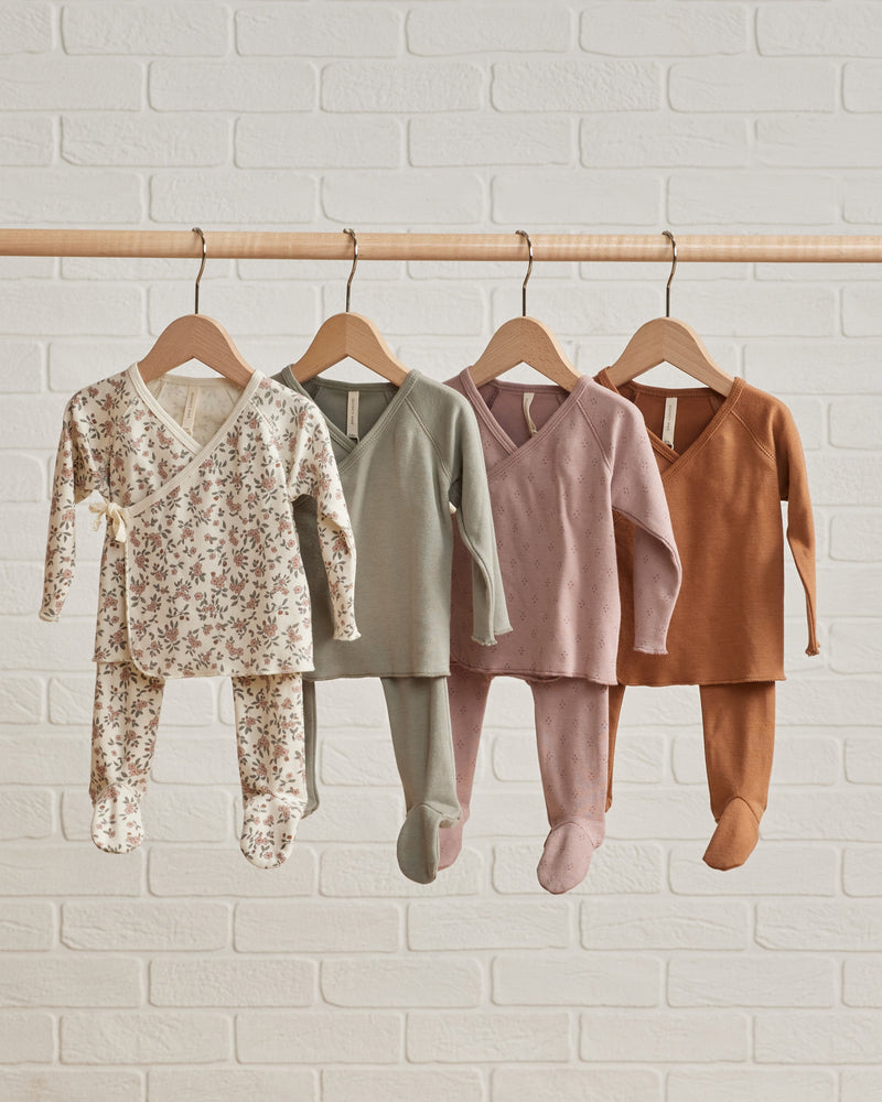Wrap top + footed pant set