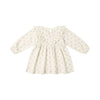 Blue ditsy long sleeve ruffle v dress