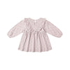 Lilac ditsy long sleeve ruffle v dress