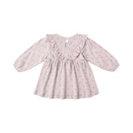 Lilac ditsy long sleeve ruffle v dress