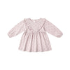 Lilac ditsy long sleeve ruffle v dress