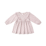 Lilac ditsy long sleeve ruffle v dress