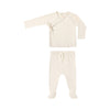 Natural wrap top + footed pant set