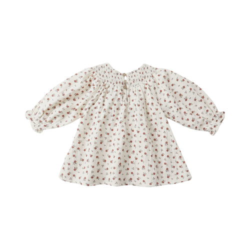 Winter ditsy v smocked dress