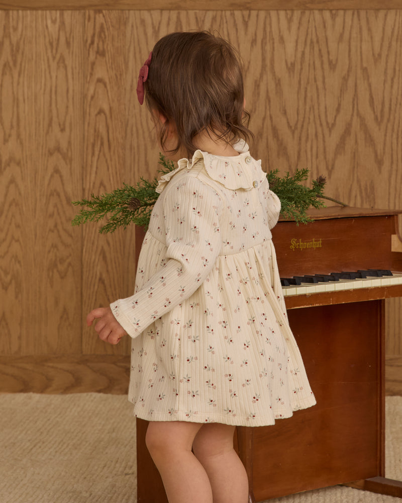 Natural ditsy ruffle collar dress